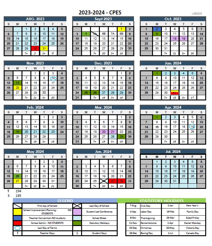 CPES School year calendar